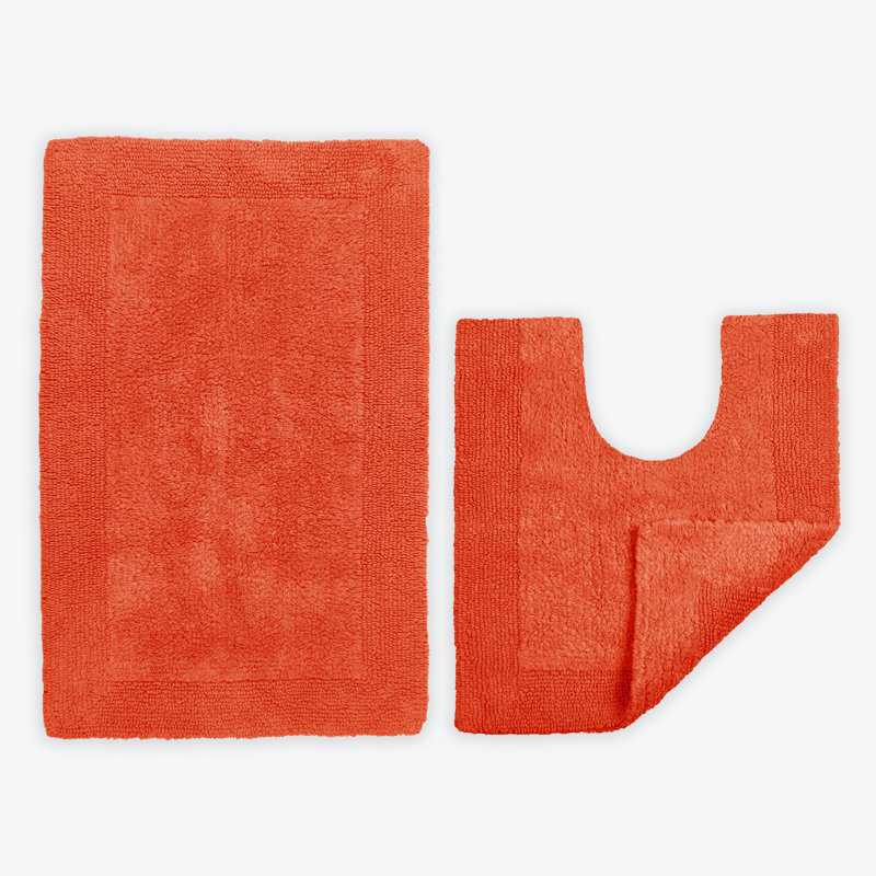 100% Cotton Bath Mat and Pedestal Mat Set, Terracotta