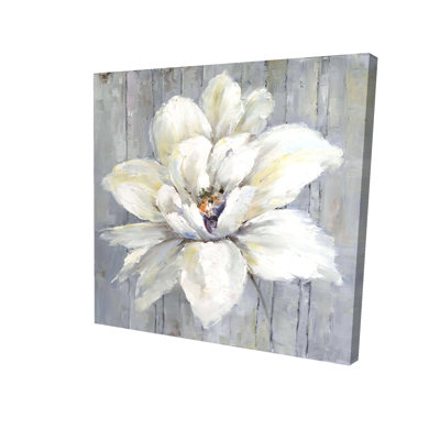 White Floral Botanical Canvas - White Flower on Wood Decor