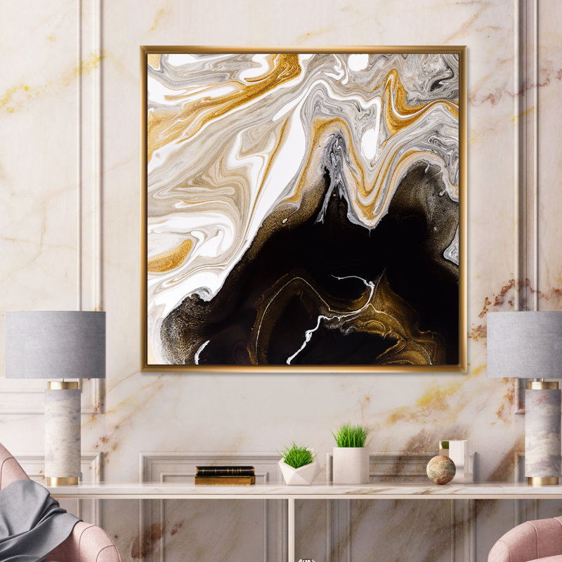 «Black and White», impression sur toile, Cadre flottant doré, H 30 po x l 30 po x P 1 po