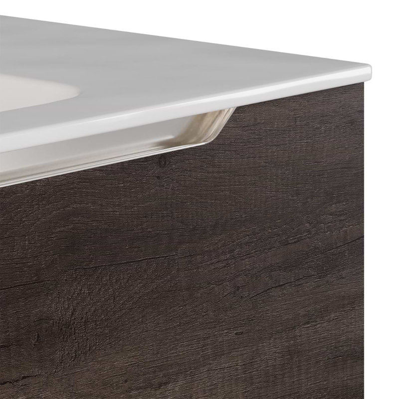 Duo 24" Single Vanity With Integrated Ceramic Top, Weathered Oak, White, 24"