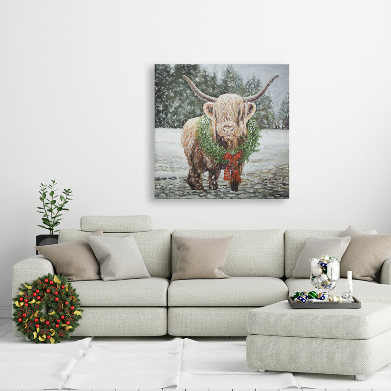 Toile de vache Highland Christmas | Décoration de ferme blanche