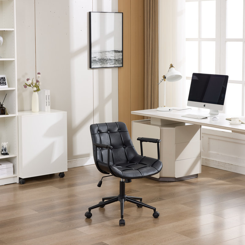 Executive Office Chair Adjustable Leather Mid Back Swivel Office Desk Chair With Padded Armrest 300lbs Load-bearing Computer Desk Chair For Home Office （set of 2 Black）