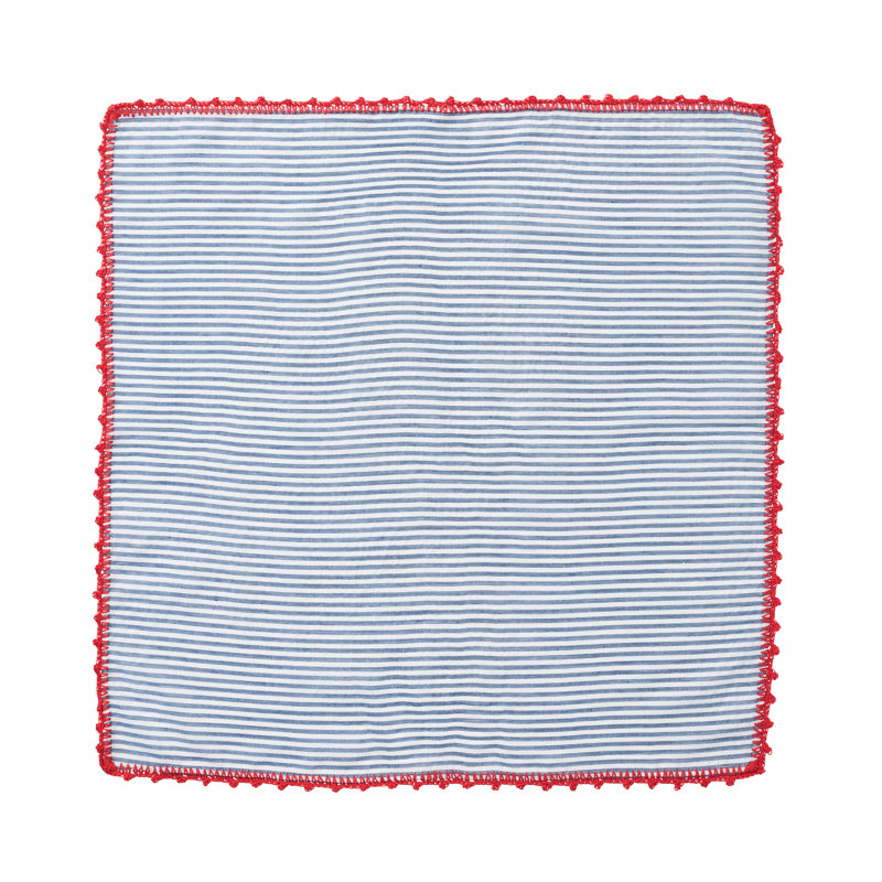 Seersucker Cotton Napkin, Navy/Red