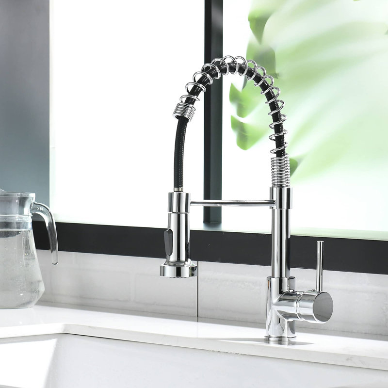 Pull Down Single Handle Kitchen Faucet with Handles and Supply Lines