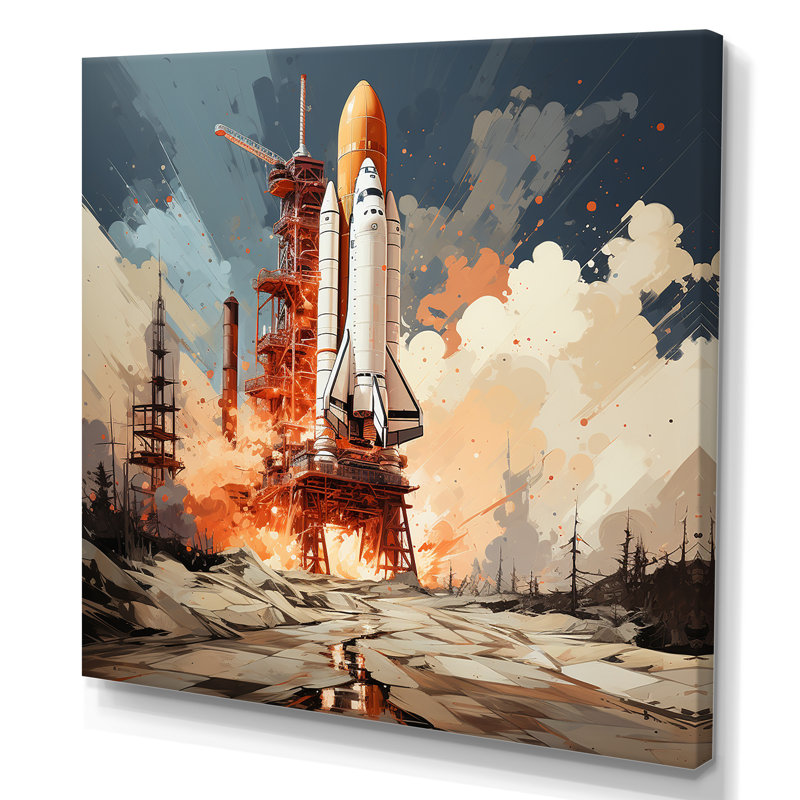 Lancement de la Navette spatiale moderne, H 24 po x l 24 po x P 1 po, Toile tendue