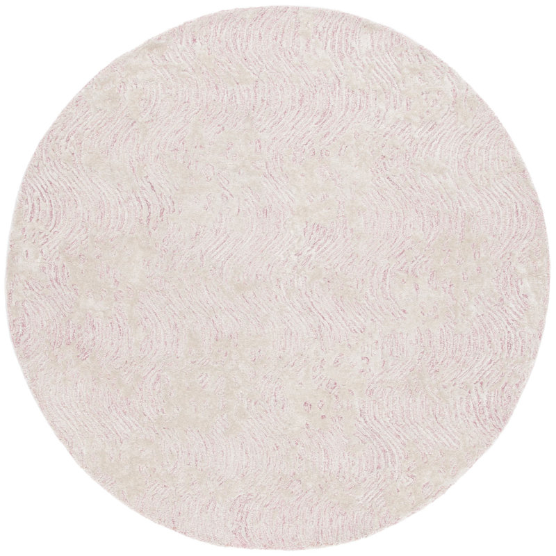 Glamour Hand Tufted Wool Viscose Cotton with Latex Abstract Rug in Ivory, Round 6'
