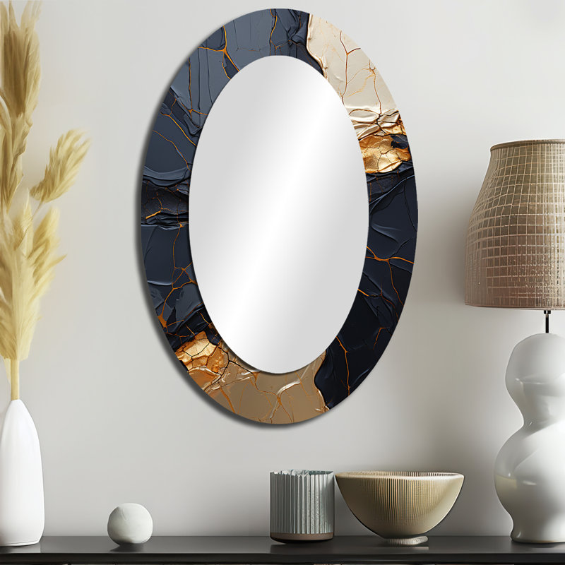Minimalisme chrome doré et noir Poteries II - miroir mural ovale doré, 36 po x 24 po