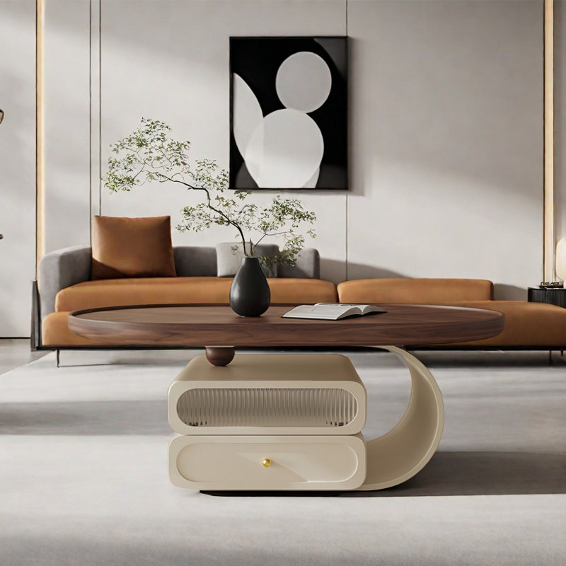 Modern oval coffee table, Cream, 17.1" H x 51.2" L x 27.6" W