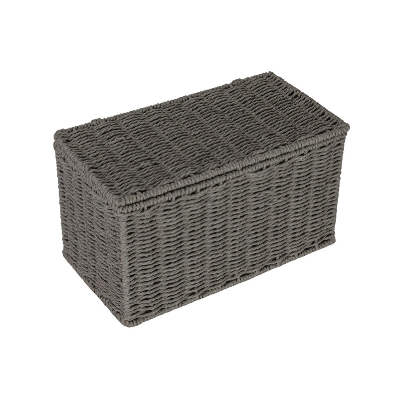Compact White Paper Rope Wicker Storage Basket with Lid