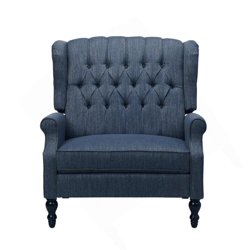 Oversized Tufted Wingback Fabric Push Back Recliner With Nailhead Trim And Button Tufted Diamond Stitch For Living Room, Bedroom