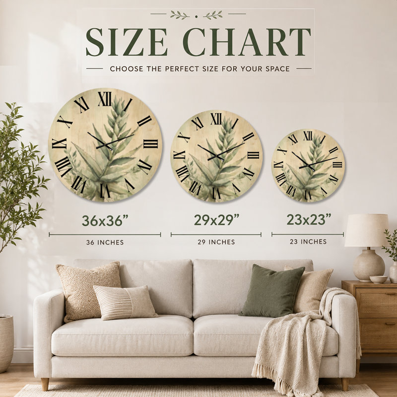 Sage Desert Study - Botanical Round Solid Wood Wall Clock, Extra Large