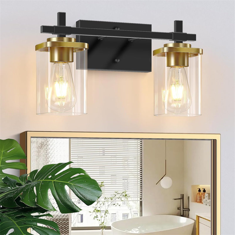 Éclairage pour meuble-lavabo carré en verre, 2, Clair, Or noir