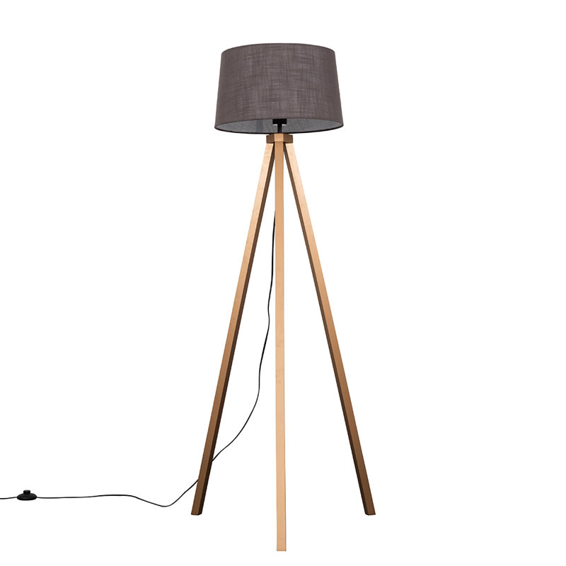 Mejias 148cm Tripod Floor Lamp, Light Wood, Dark Grey, No