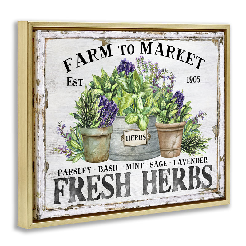 «Farmhouse Fresh Herbs», art mural encadré sur toile flottante par Creatif Belle, H 17 po x l 21 po