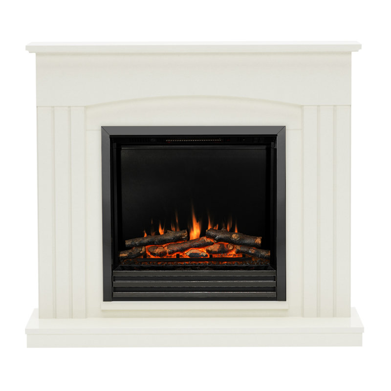 Linmere Timber Electric Fireplace, Soft White/Black Nickel