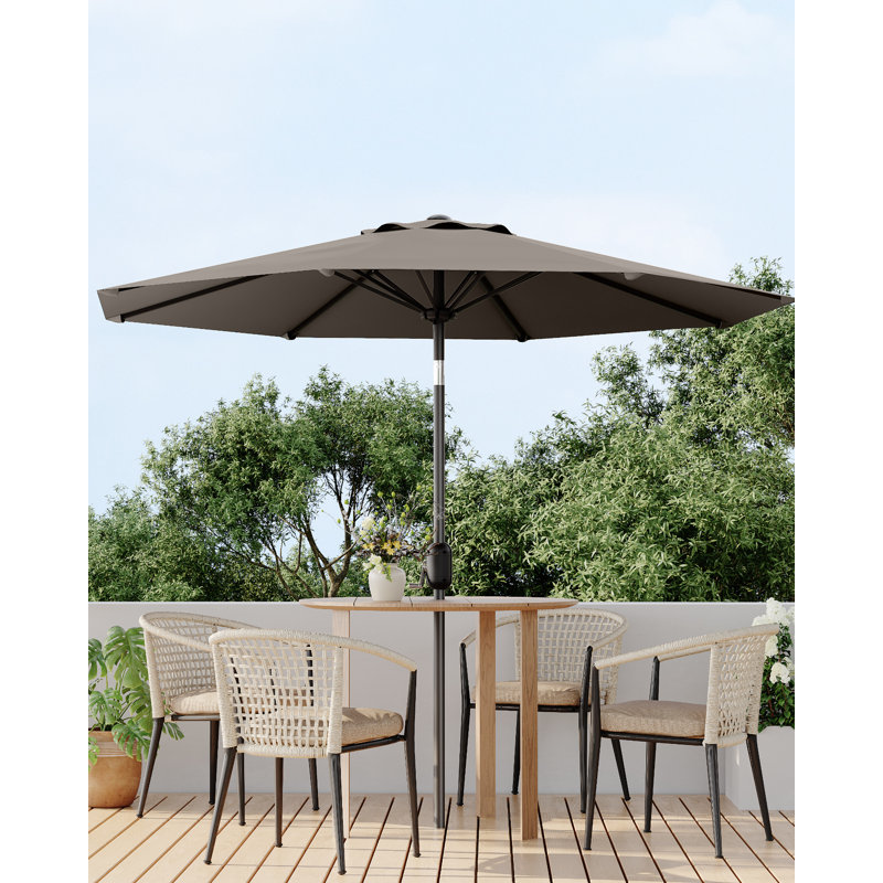 Parasol de patio, parasol de table extérieur de 9 pi avec manivelle et inclinaison à bouton-poussoir, 8 baleines robustes pour terrasse, cour