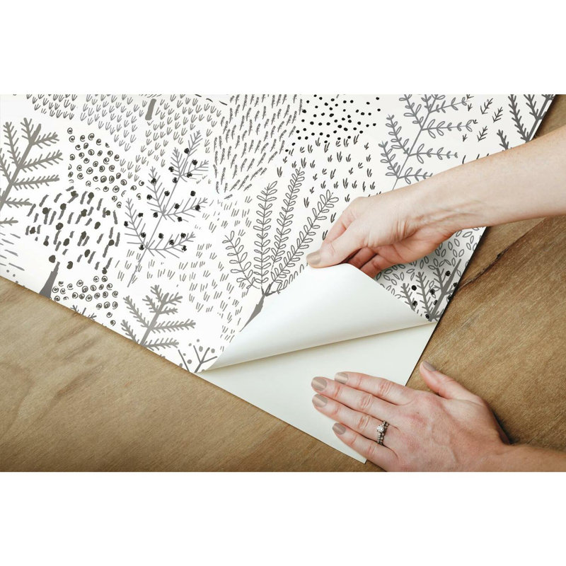 Papier peint adhésif FOLKLORE TREES, Blanc / gris