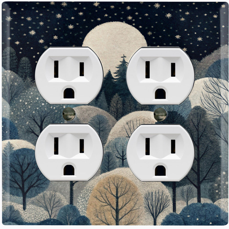 Couvercle de plaque d'interrupteur en métal; Rectangle 2 bandes US Standard - Midnight Forest, Prise double # 9