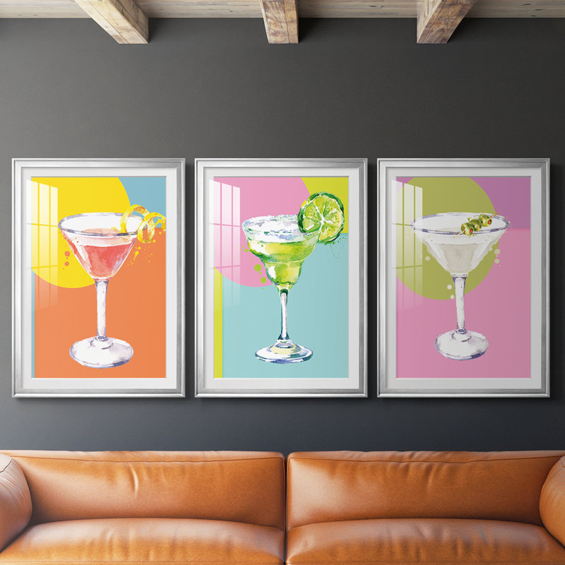 Cosmo  -Custom Framed  Premium Print W Matt - 3 Pieces, Silver, 15" H x 19" W