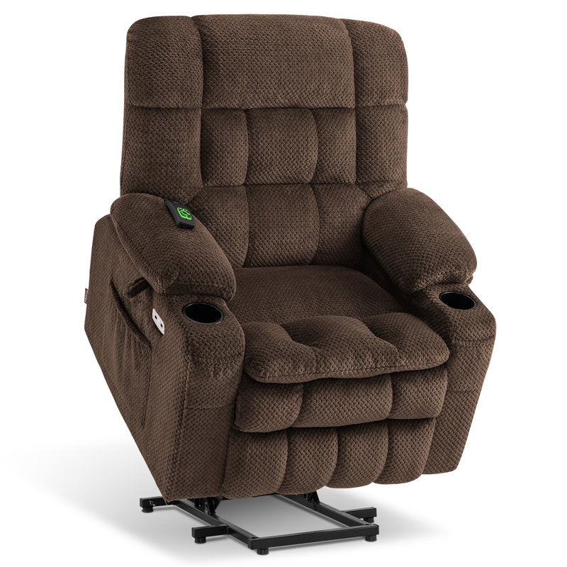 Small Dual Motor Power Recliner Lift Chair with Massage and Heat, Infinite Position, Fabric, Coffee