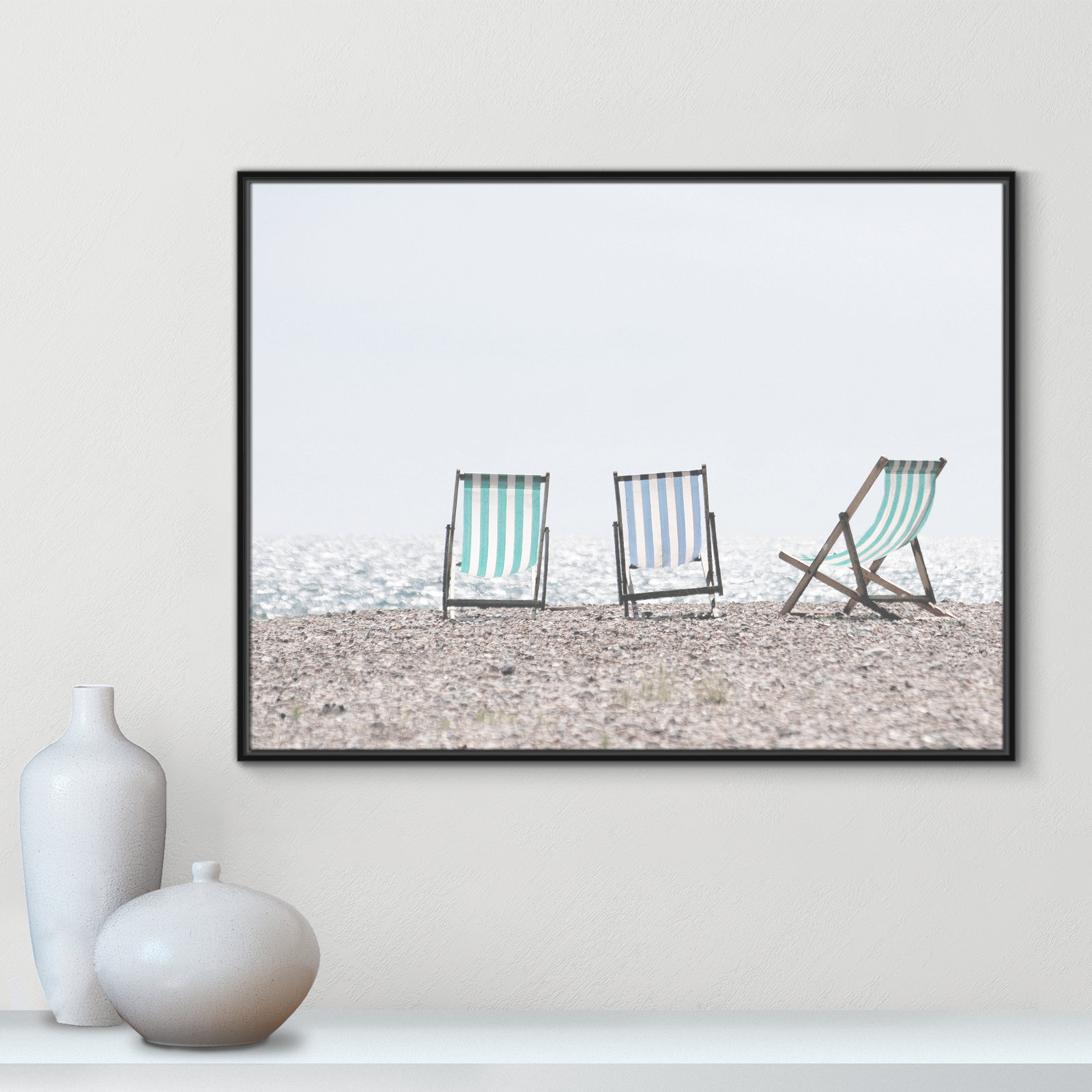 Adriatica "Beach Chairs" Print, 31.5" H x 41.5" W x 2" D, Black Framed Canvas