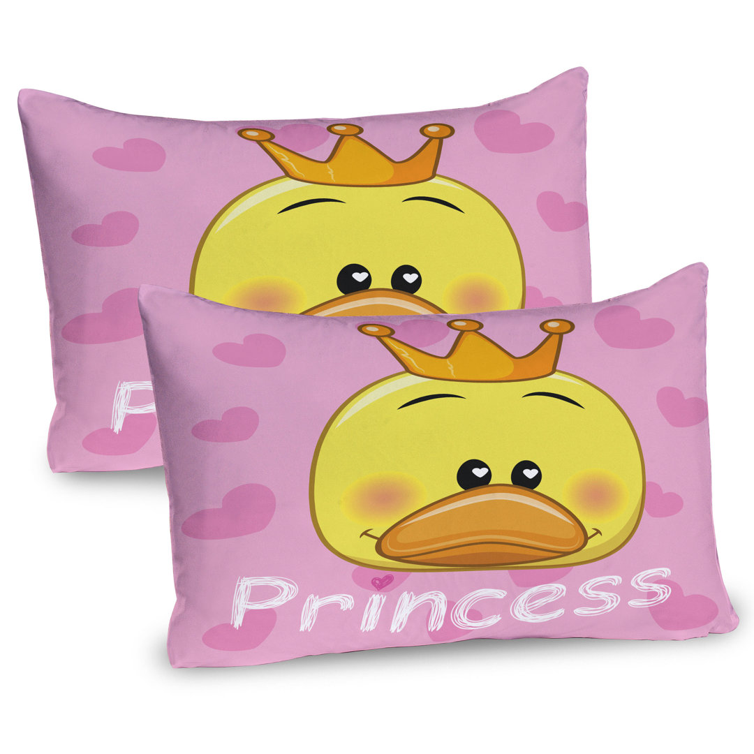 Kissenbezug Packung mit 2, Prinzessin Ente mit Tiara, Gelb und Rosa