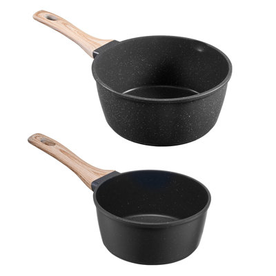 Saucepan Set, 1.5 QT and 2.5 QT Nonstick Saucepan with Glass Lids, Multipurpose Cooking Sauce Pots with Detachable Handles, Sauce Pan Kitchen Cooking Pot with Coating, Induction Compatible, Black
