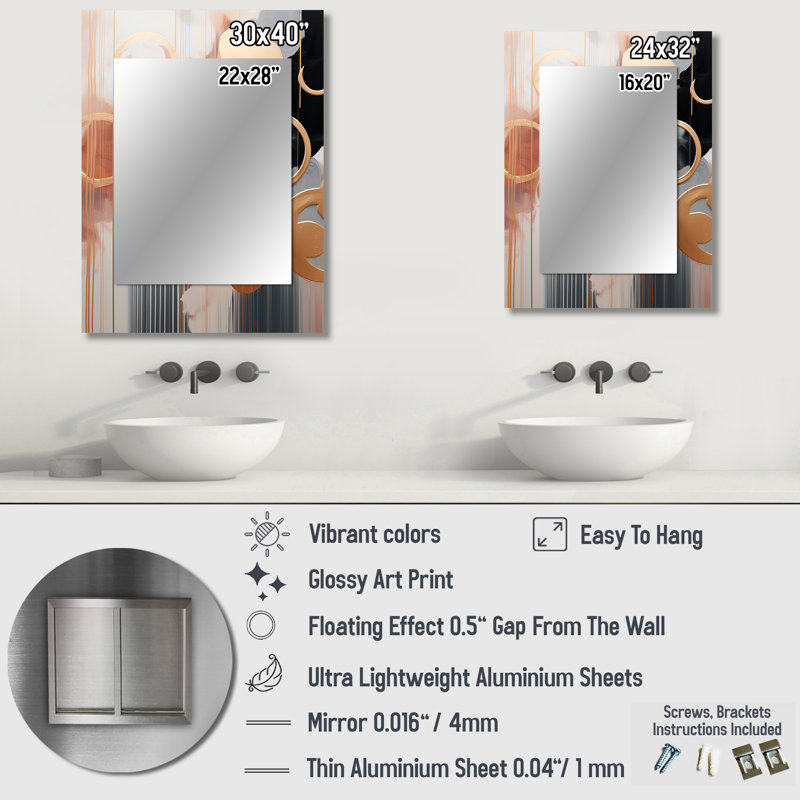 Gold and white Abstract shapes harmony I - Abstract Shapes Large Mirror, Gold Unique Wall Mirror Decor, Printed Metal Art
