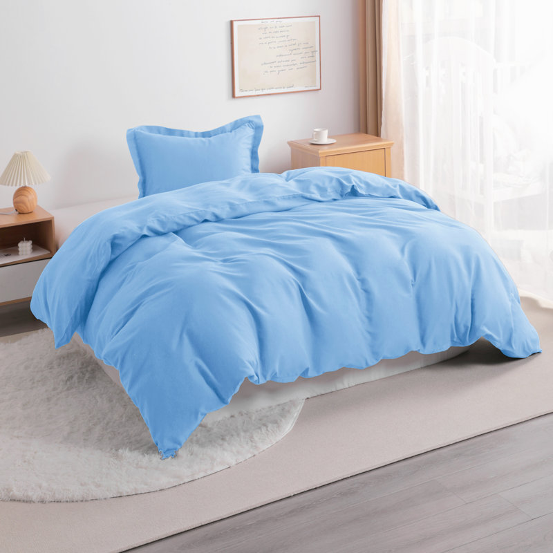 3 Pieces Duvet Cover Set, 100% Brushed Microfiber Comforter Cover Set with Ties - NTBAY, Twin Duvet Cover + 1 Sham, Sky Blue
