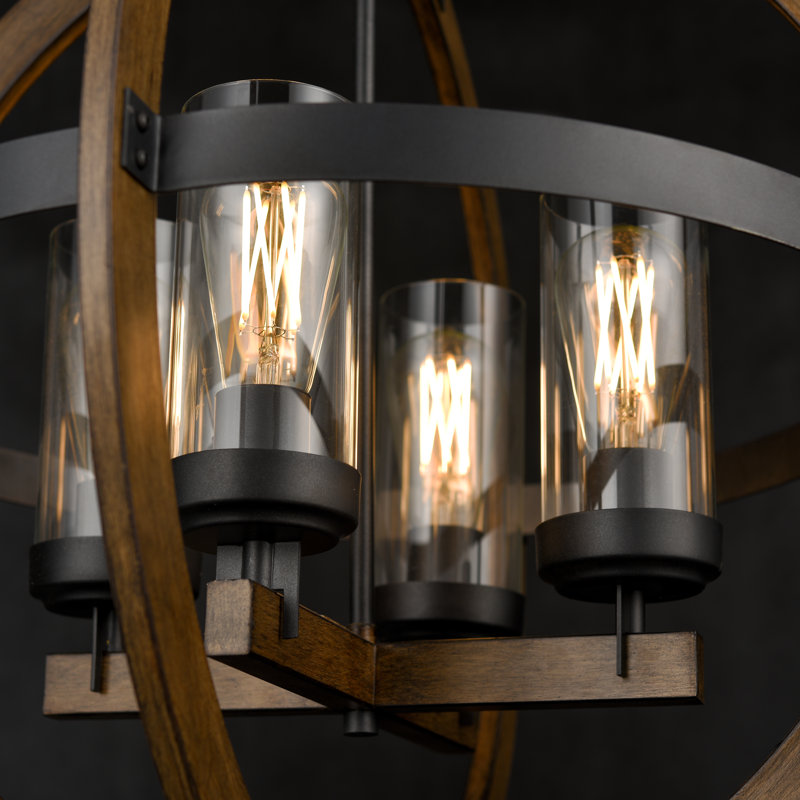 Lustre de globe terrestre unique 4 lumières avec accents de bois Apalachin, Graphite / Ostryer de Virginie