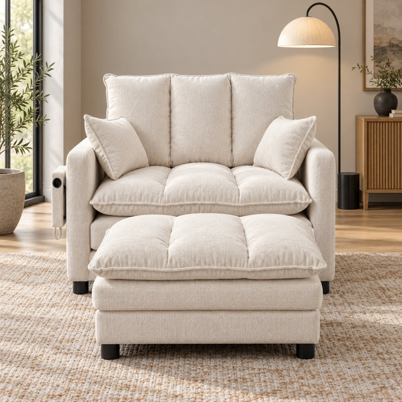 Upholstered 42.52 " Chenille Sofa, White