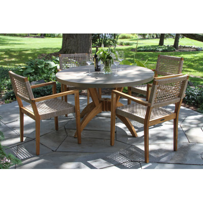 Justin 4 - Person Teak Wood Patio Dining Set with Round Table