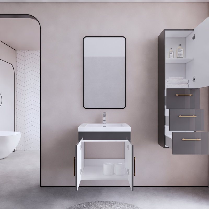 Foushee Wall Mounted 1 Single Vanity Bathroom Vanity With Acrylic Top, Gray, 24"