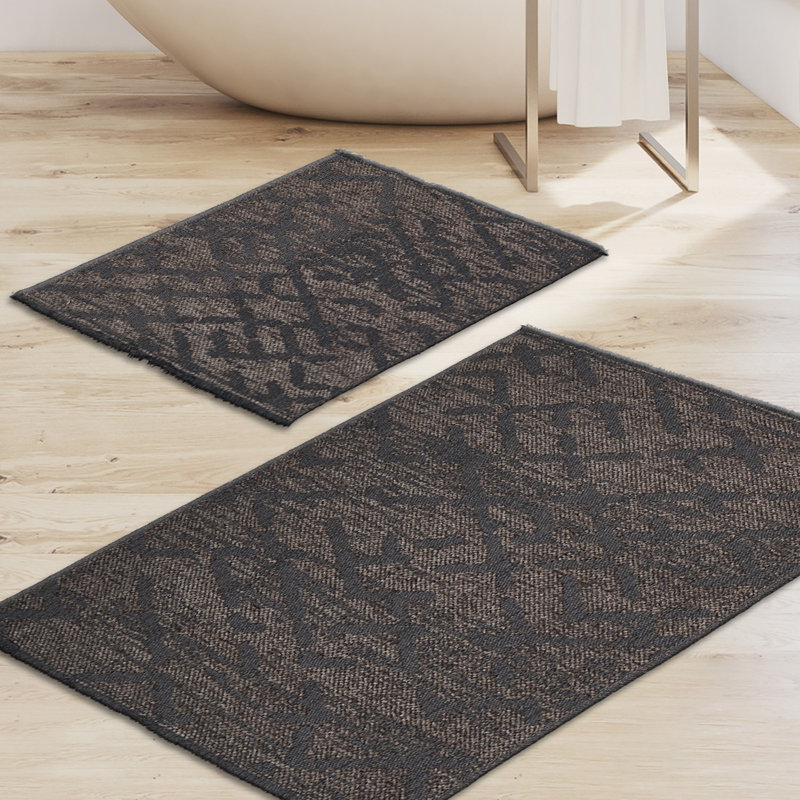 Luxurious Bathmat Set (2 Pieces), 100% Cotton, Grey | Non-Slip Underside, Antibacterial, 0.6 x 1.0 ft & 1.6 x 2.0 ft | 1900 g/m², Machine Washable at 30°C | Perfect for Comfort & Style in Your Bathroom