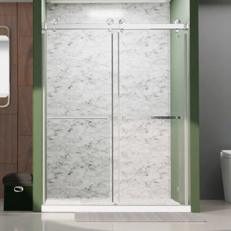 Royal 66 to 72 in. x 80 in. H Frameless  Double Sliding Shower Door with Two Towel Bars in Brushed Nickel and 3/8 in. (10mm) Clear Glass