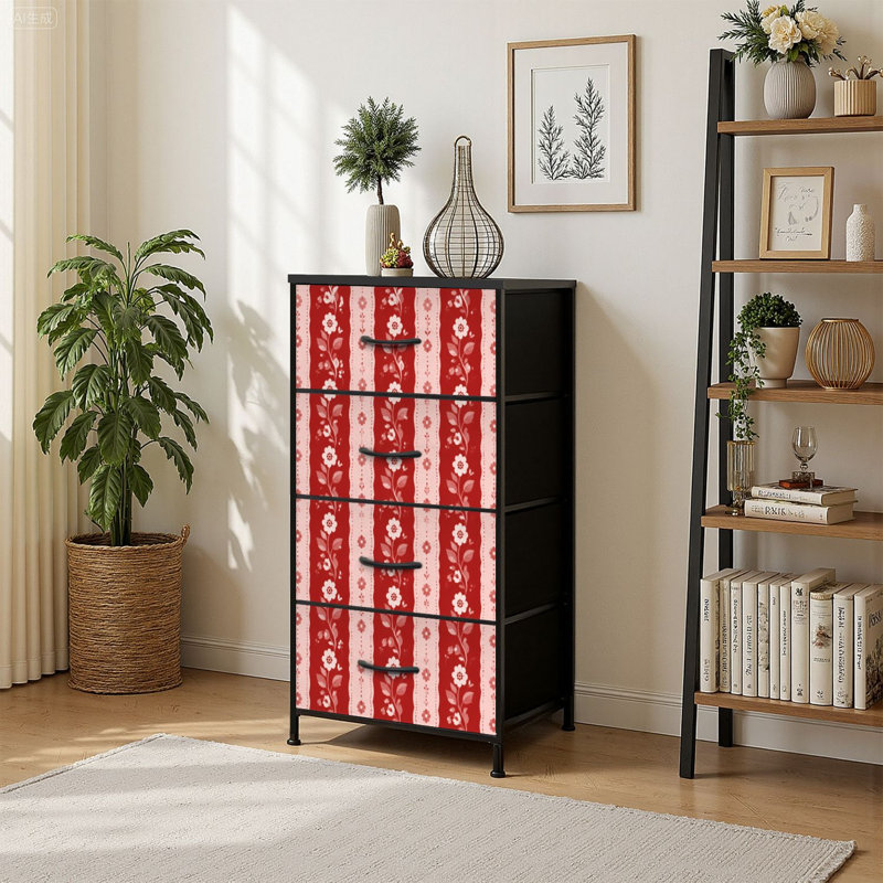 Commode 4 tiroirs avec tiroirs en tissu