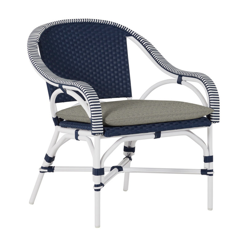 Savoy Patio Chair with Cushions, No Welt, Rollo Chambray, Chalk/White/Navy