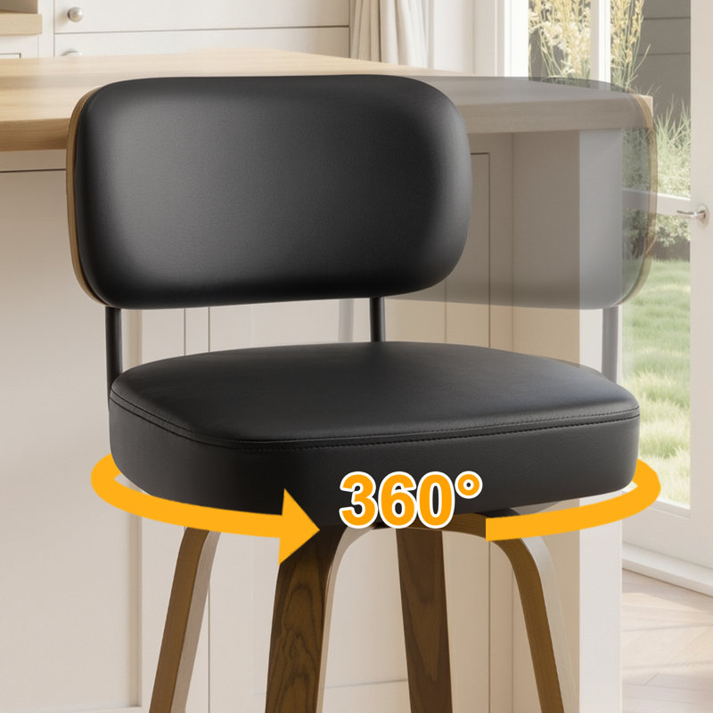 Tabouret de bar et de comptoir pivotant Loranza, Noir, Tabouret de comptoir (siège d'une hauteur de 26 p, Brun