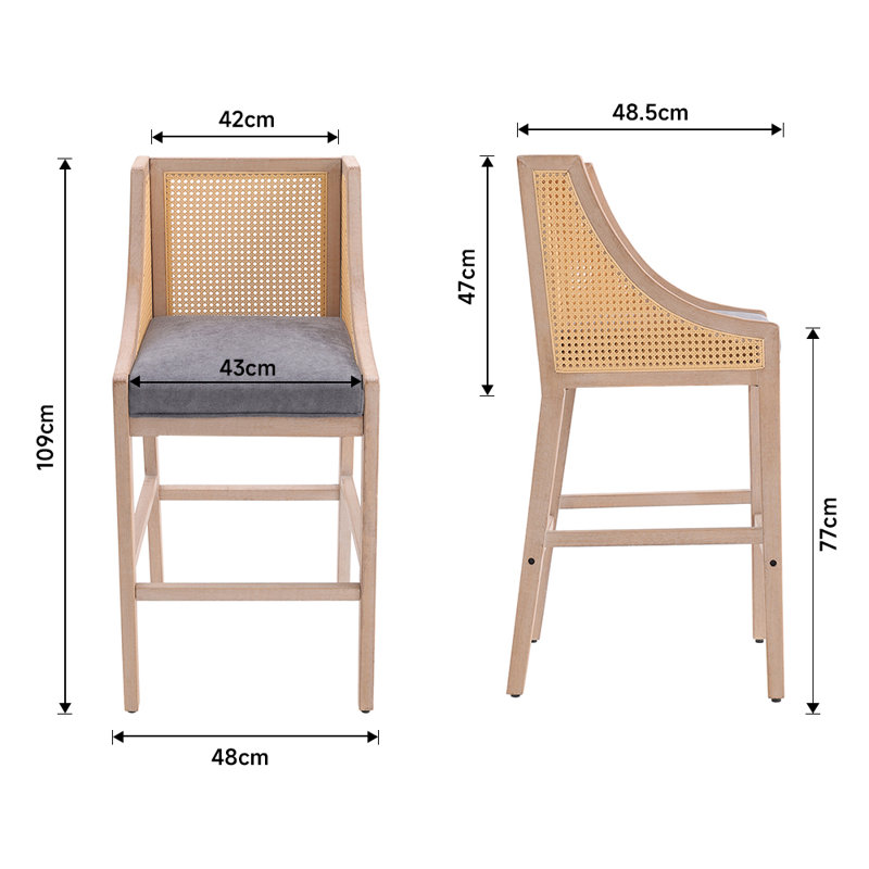 Upholstered Counter Stool with Solid Wood Frame