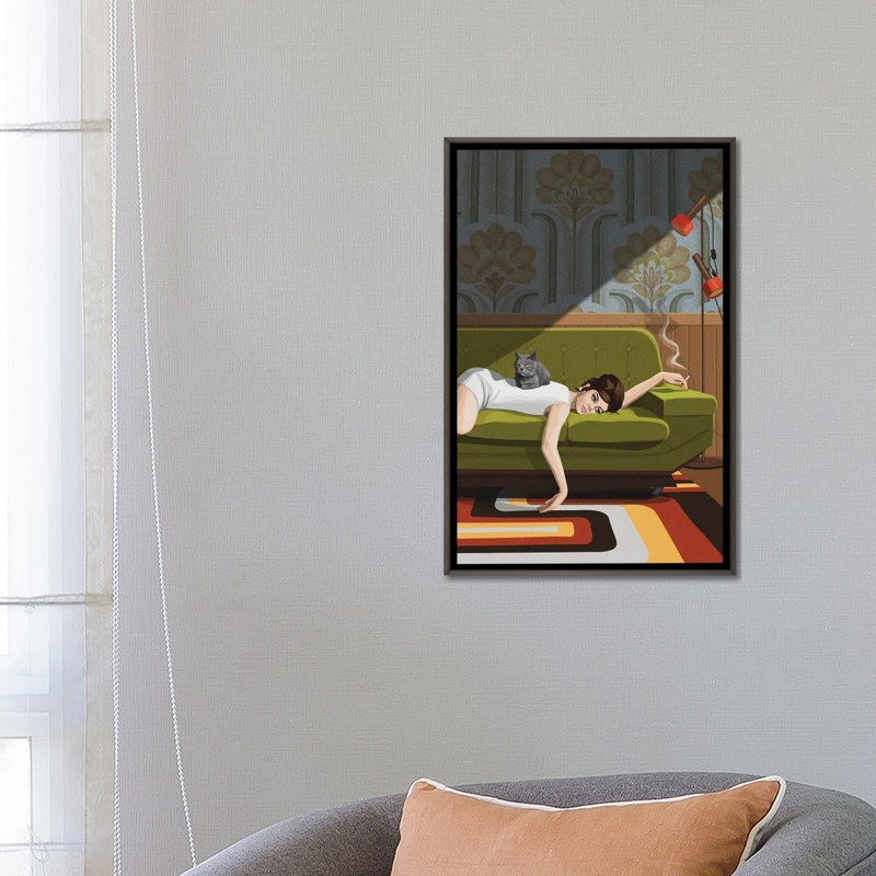 «Waiting Game on Canvas» par Artcatillustrated Print, Impression encadrée, H 48 po x l 32 po, Noir patiné