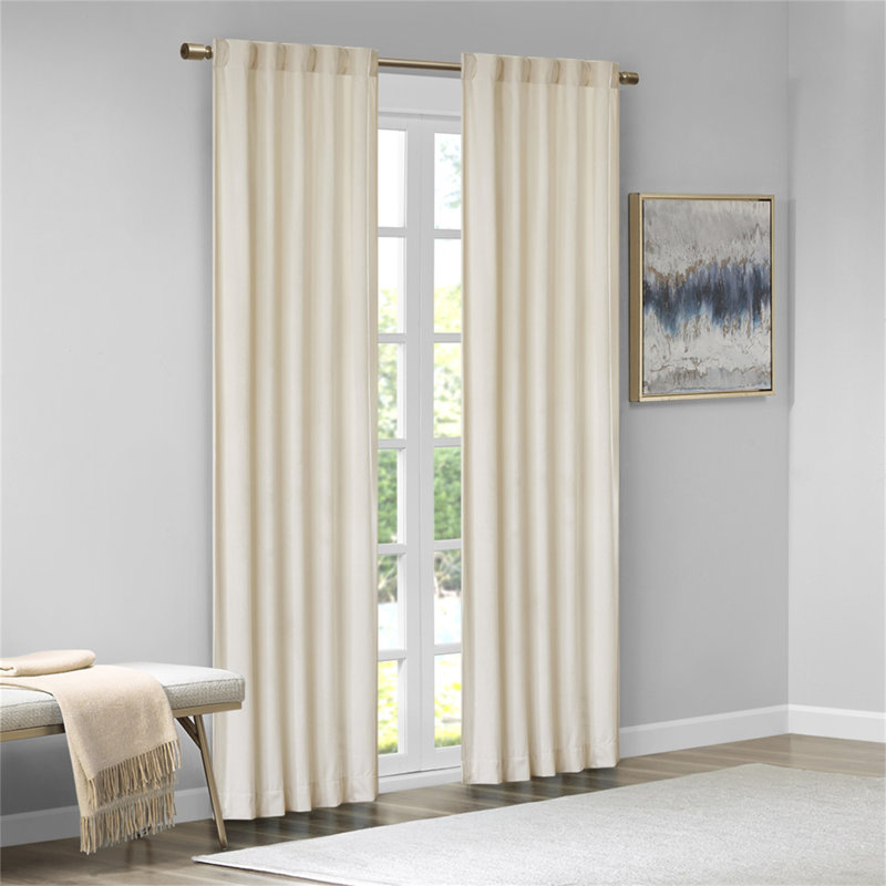 Room Darkening Metallic Printed Poly Rod Pocket/Back Tab Window Panel Pair 37X84", Ivory