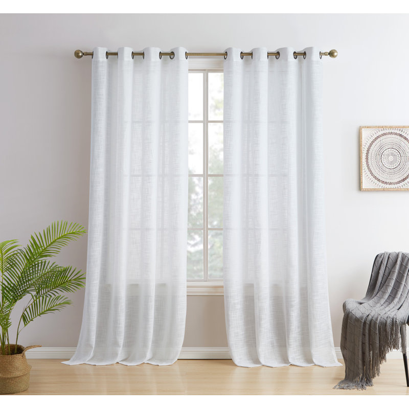 Hallmark Solid Semi-Sheer Faux Linen Polyester Grommet Curtain Panels, White, 54" W x 84" L