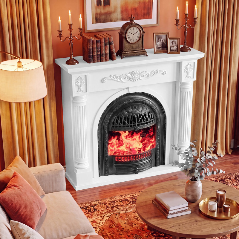 Meuble télé avec cheminée en bois massif 45 po, Blanc