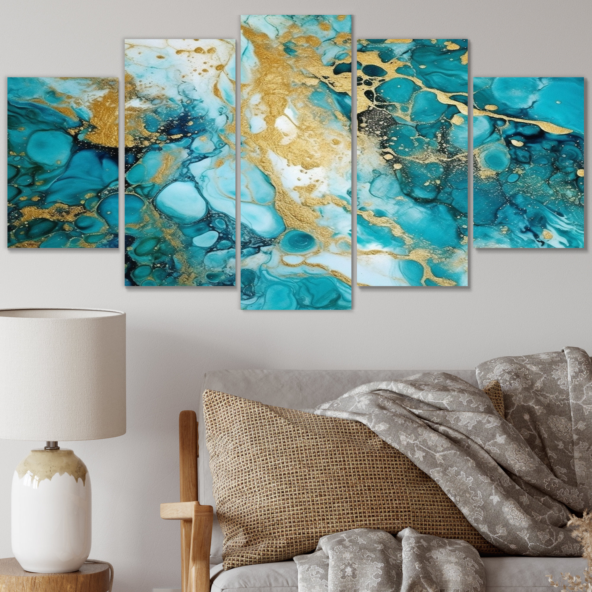 Mercer41 Turquoise Luxury Abstract Fluid Art VI Fractals Metal Wall