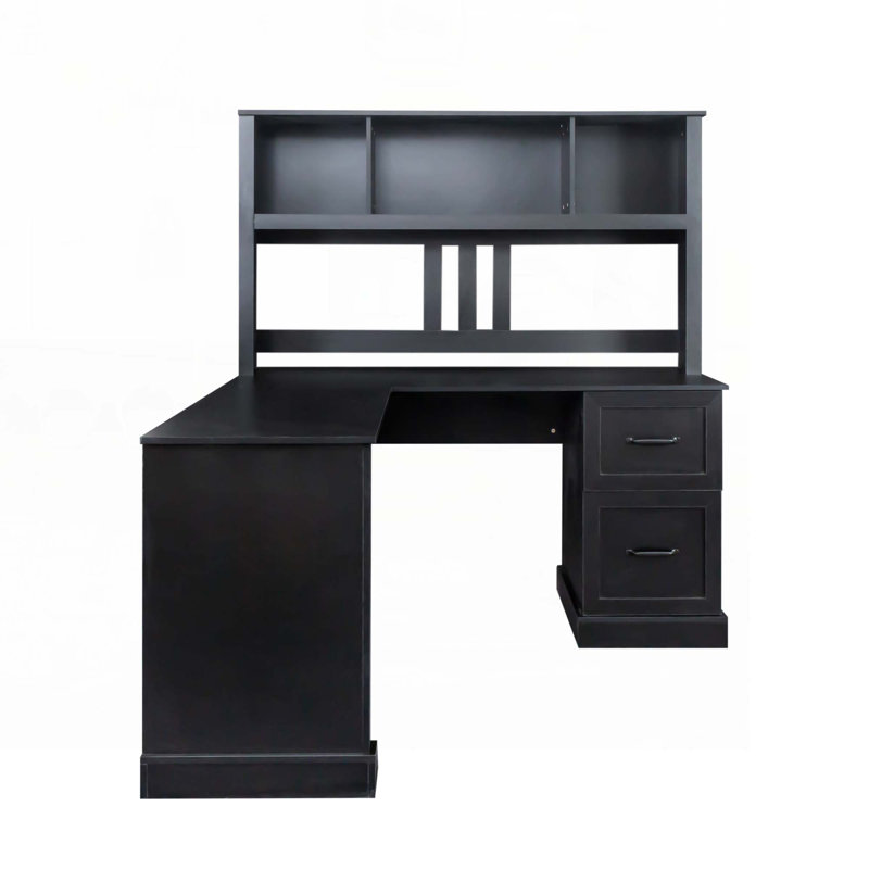 Bureau en L avec huche Melaniece, Noir antique, H 64,96 po x l 59,84 po x P 23,19 po