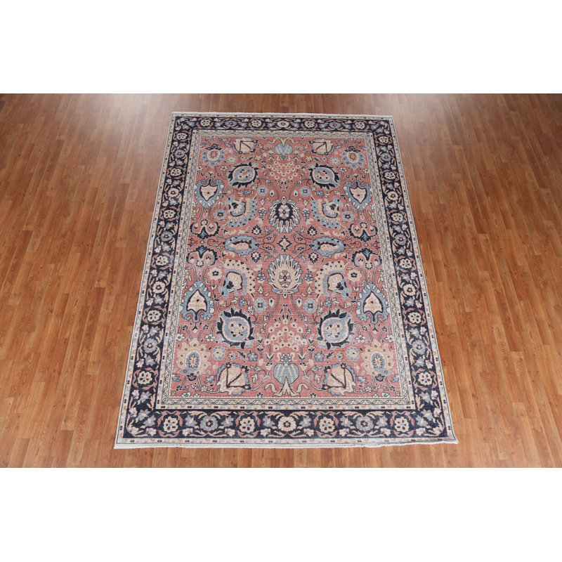 Tapis corail en laine noué à la main de conception unique 7 pi 0 po x 9 pi 9 po New Age