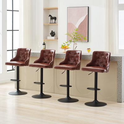 Swivel Upholstered Adjustable Height Bar Stool(Set of 4)