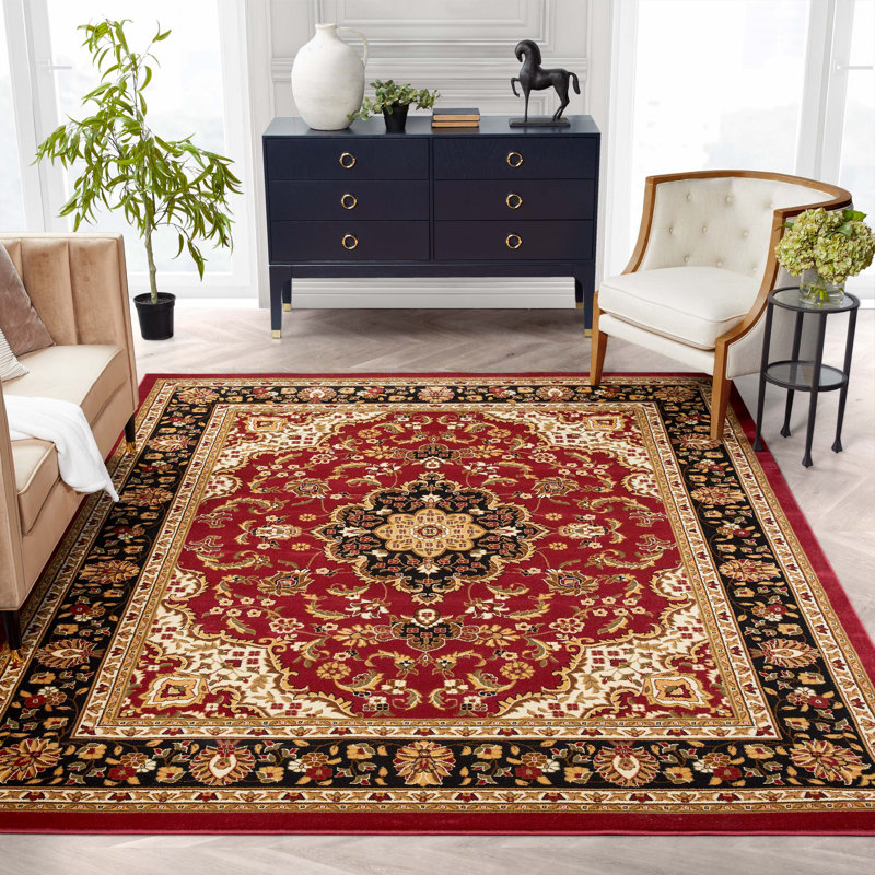 Tapis rouge Cobbins Medallion Kashan, Rectangle 9 pi 3 po x 12 pi 6 po