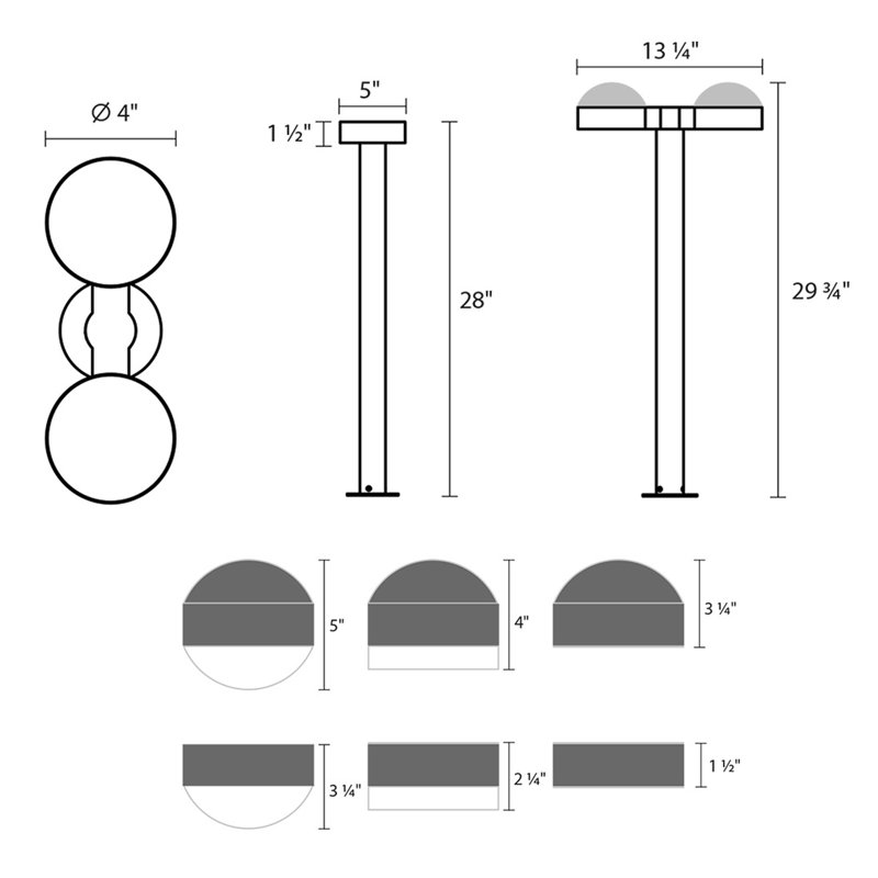 Borne d'éclairage DEL à l'intérieur en métal Reals®, Gris texturé, H 29,75 po x l 5 po x P 13,5 po, Blanc givré