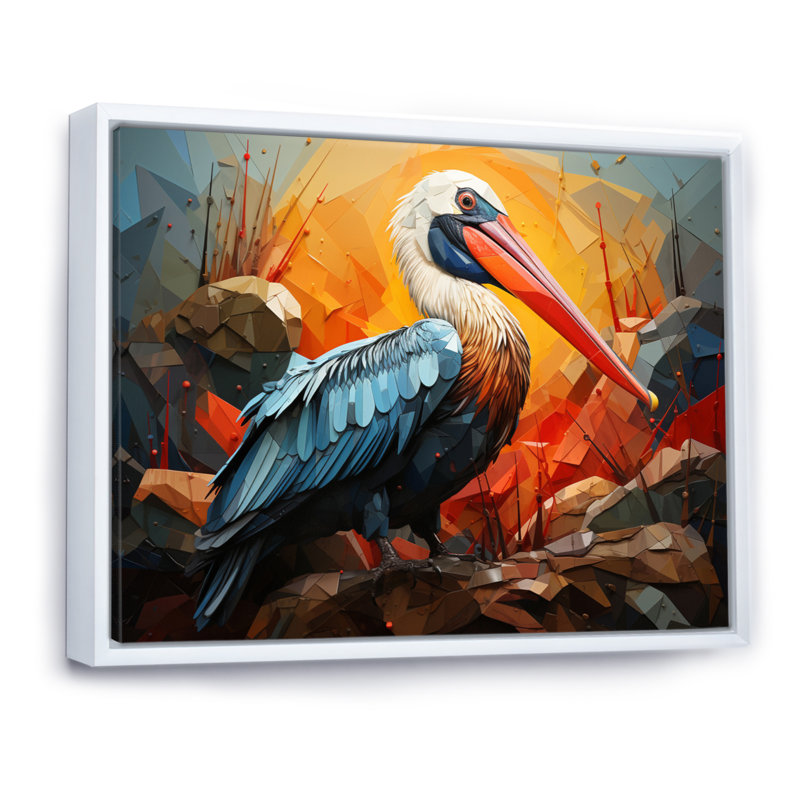 " Orange Pelican Coastal Geometric II ", White Floater Framed, 24" H x 32" W x 1" D